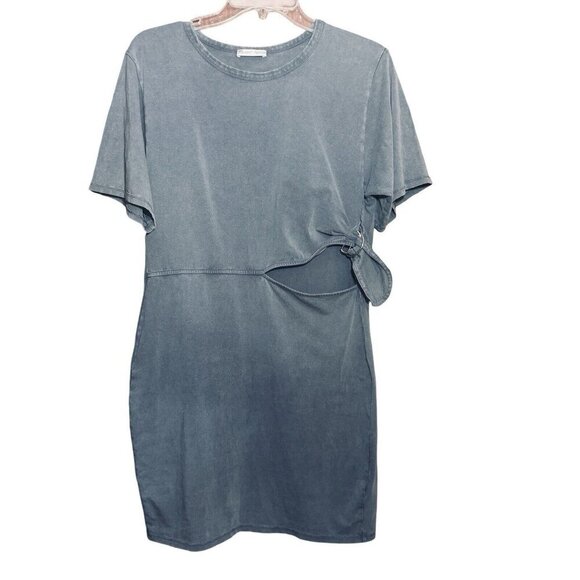 ZARA Stretch Bodycon Casual Dress Side Cut-Out Women Large Gray/Blue Round Neck - Picture 3 of 13